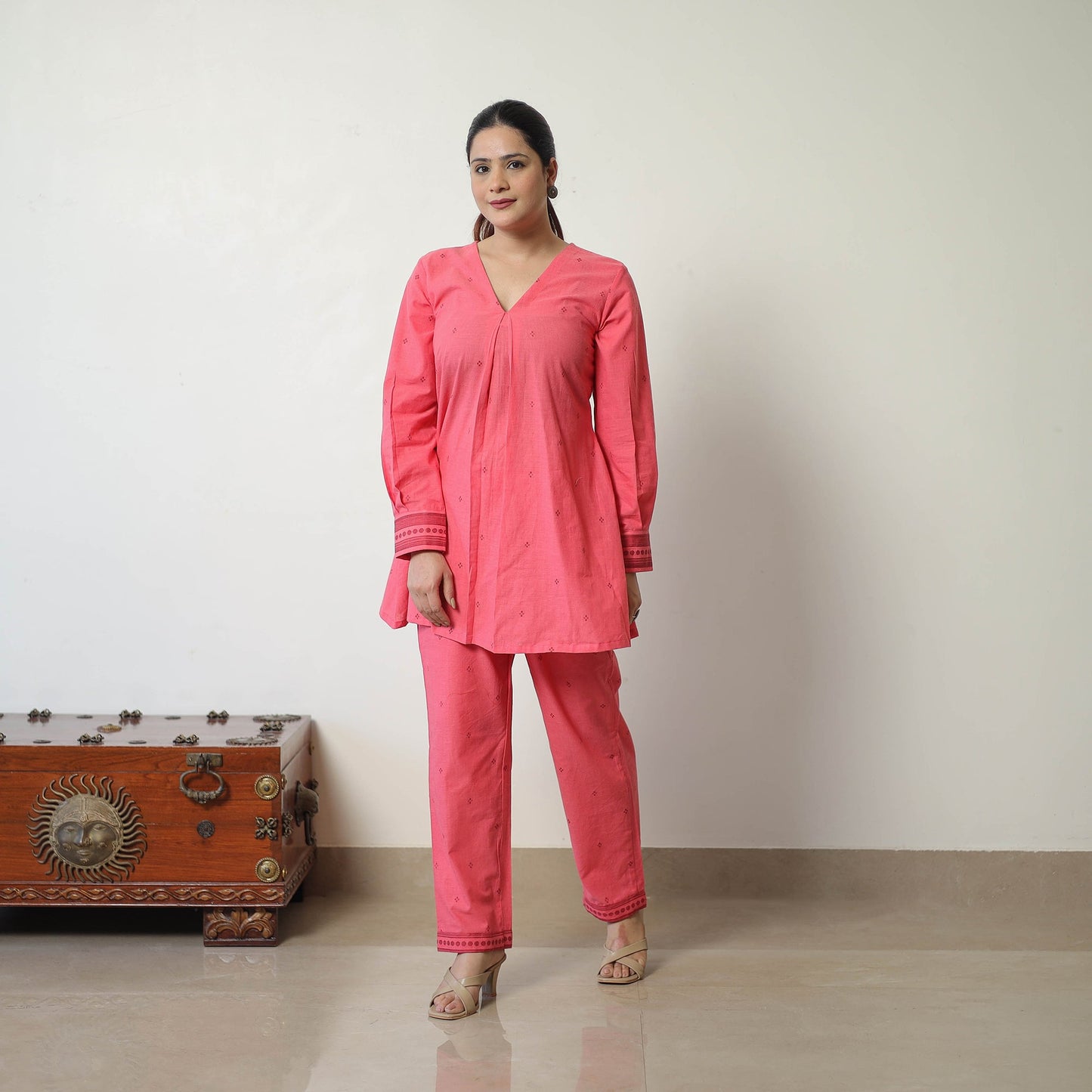 Buy Pink Jacquard Cotton Co-Ord Set Online at iTokri.com