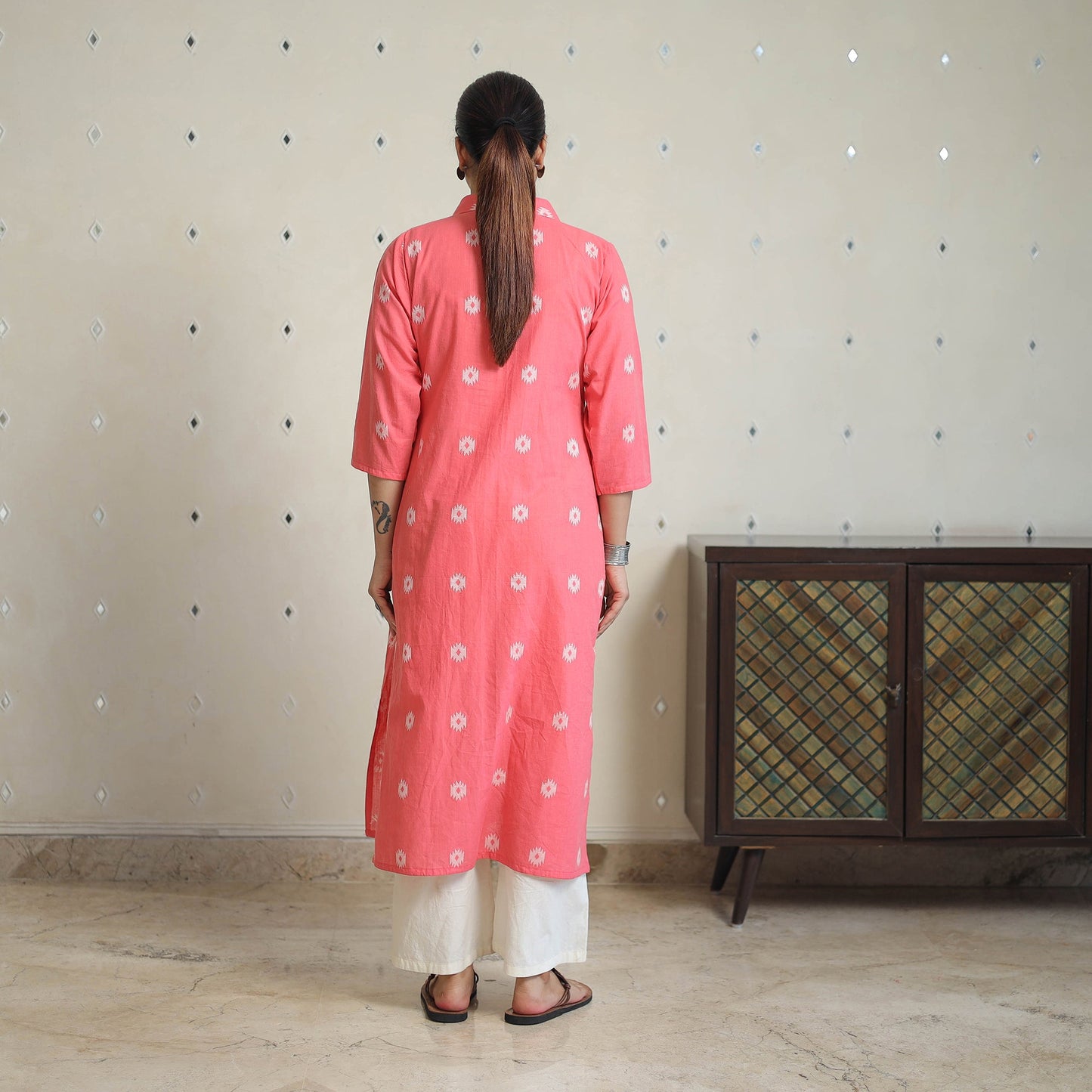 Pink - jacquard cotton straight kurta 06 - handcrafted