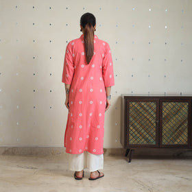 Pink - jacquard cotton straight kurta 06 - handcrafted