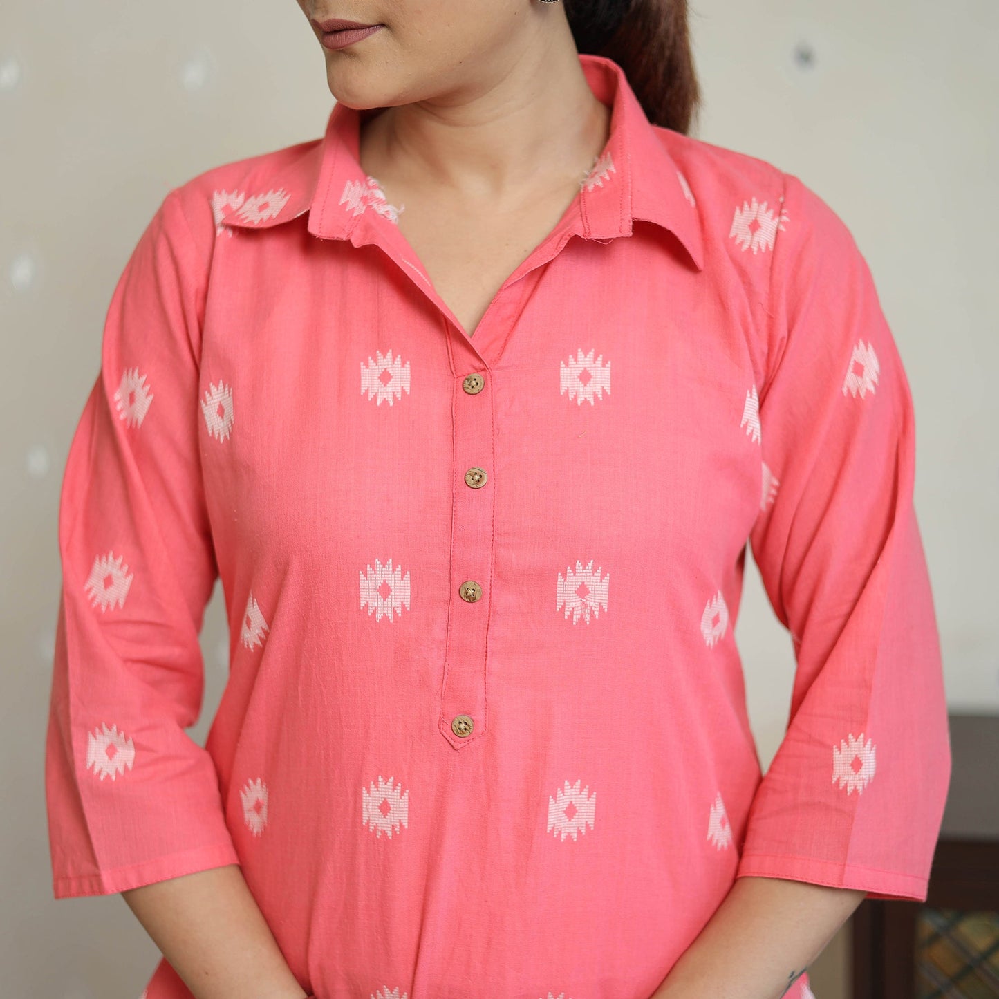 Pink - jacquard cotton straight kurta 06 - handcrafted