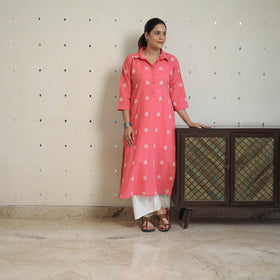 Pink - jacquard cotton straight kurta 06 - handcrafted