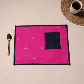 Pink Jacquard Cotton Table Mat With Pocket