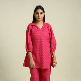  Pink Jacquard Cotton Top & Pyjama Night Suit Set