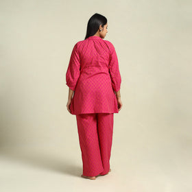  Pink Jacquard Cotton Top & Pyjama Night Suit Set