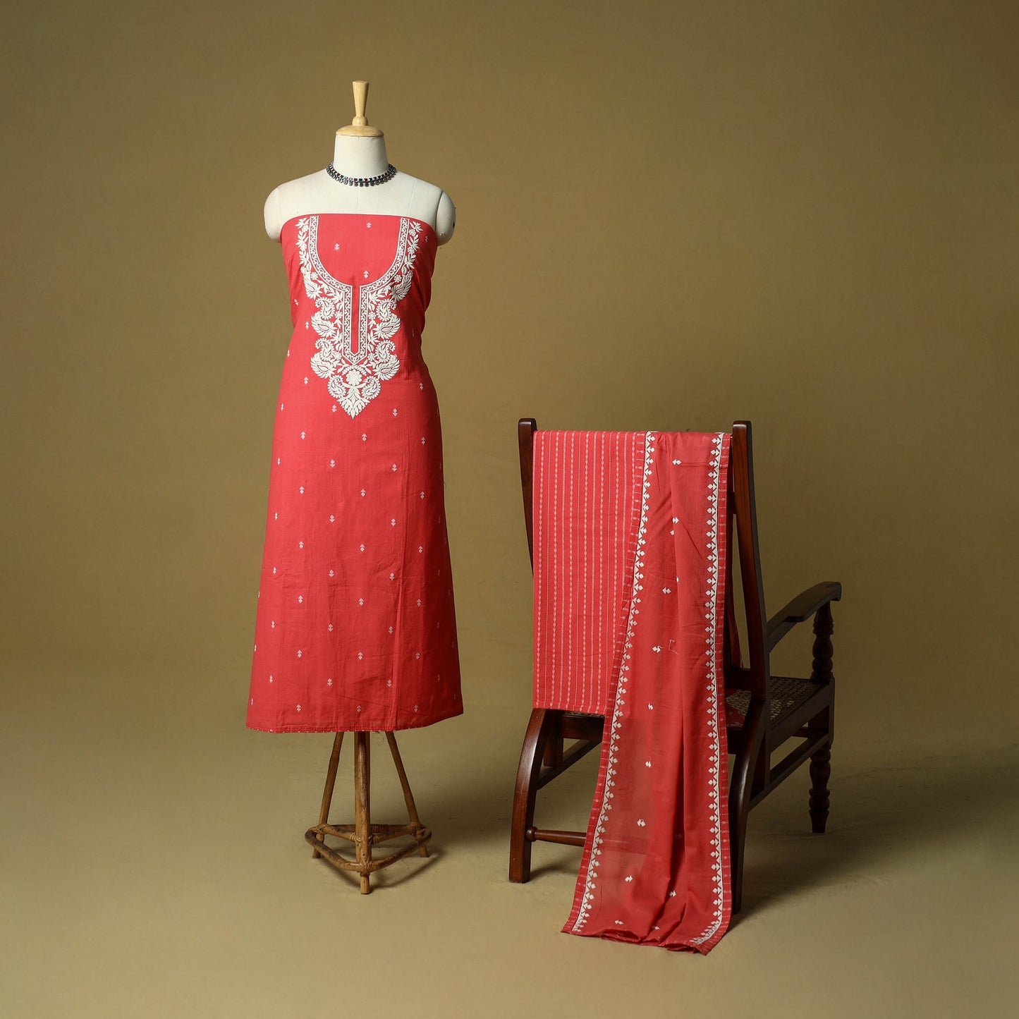 Jacquard embroidered cotton 3pc unstitched dress material