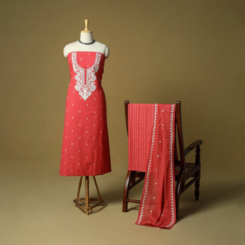 Jacquard embroidered cotton 3pc unstitched dress material