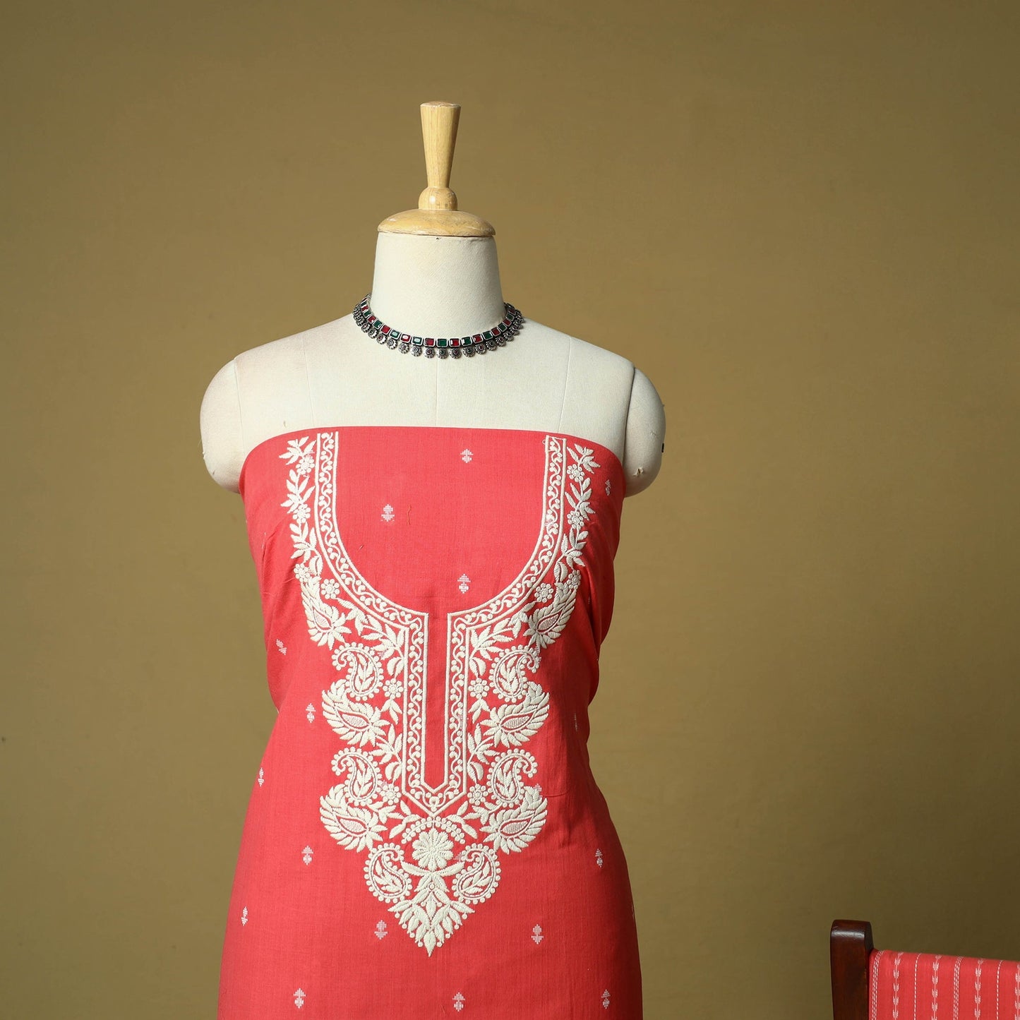 Jacquard embroidered cotton 3pc unstitched dress material