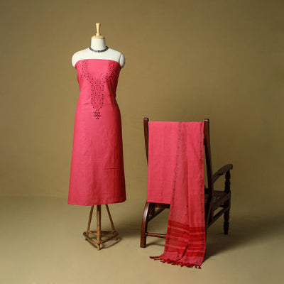 Jacquard embroidered cotton 3pc unstitched dress material