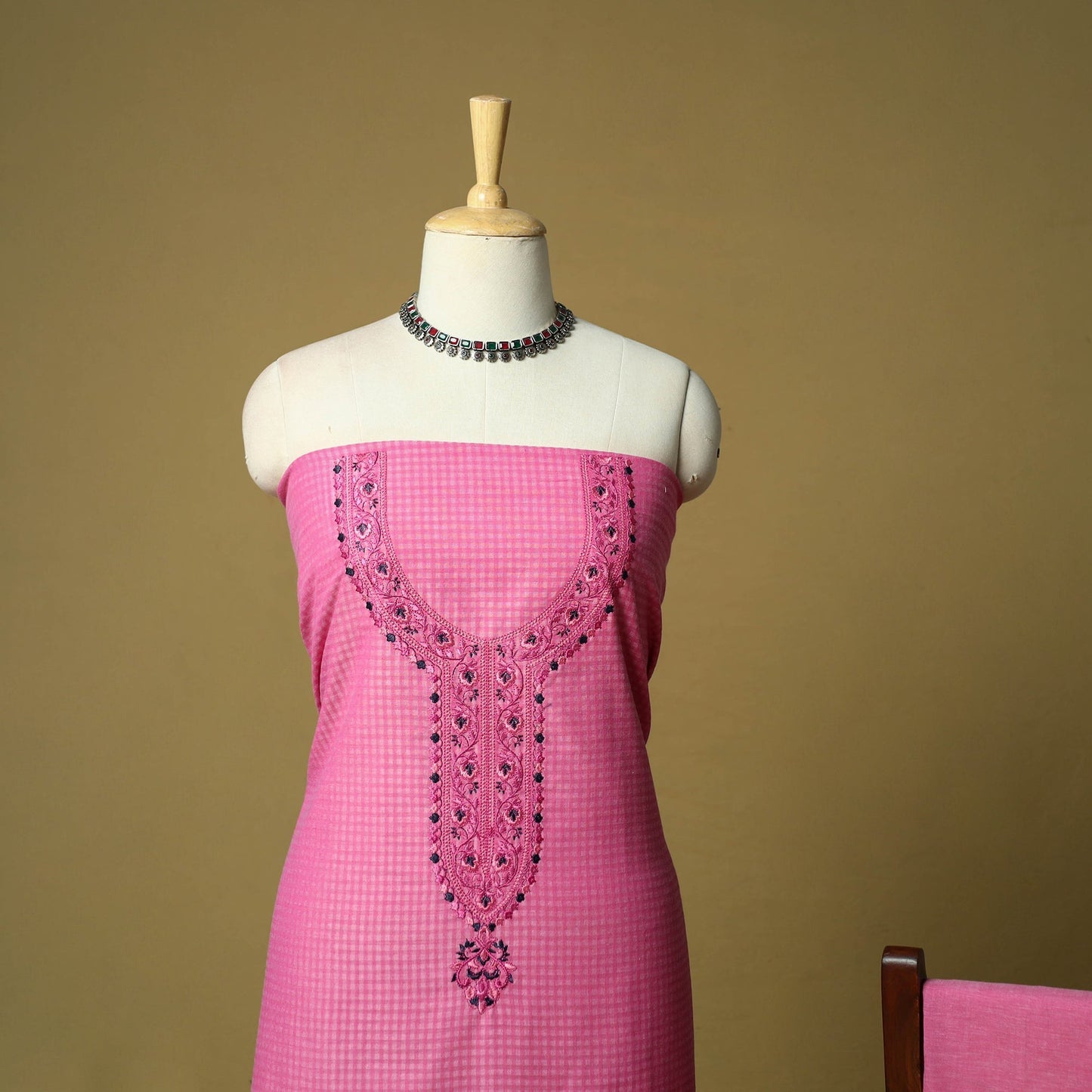Jacquard embroidered cotton 3pc unstitched dress material