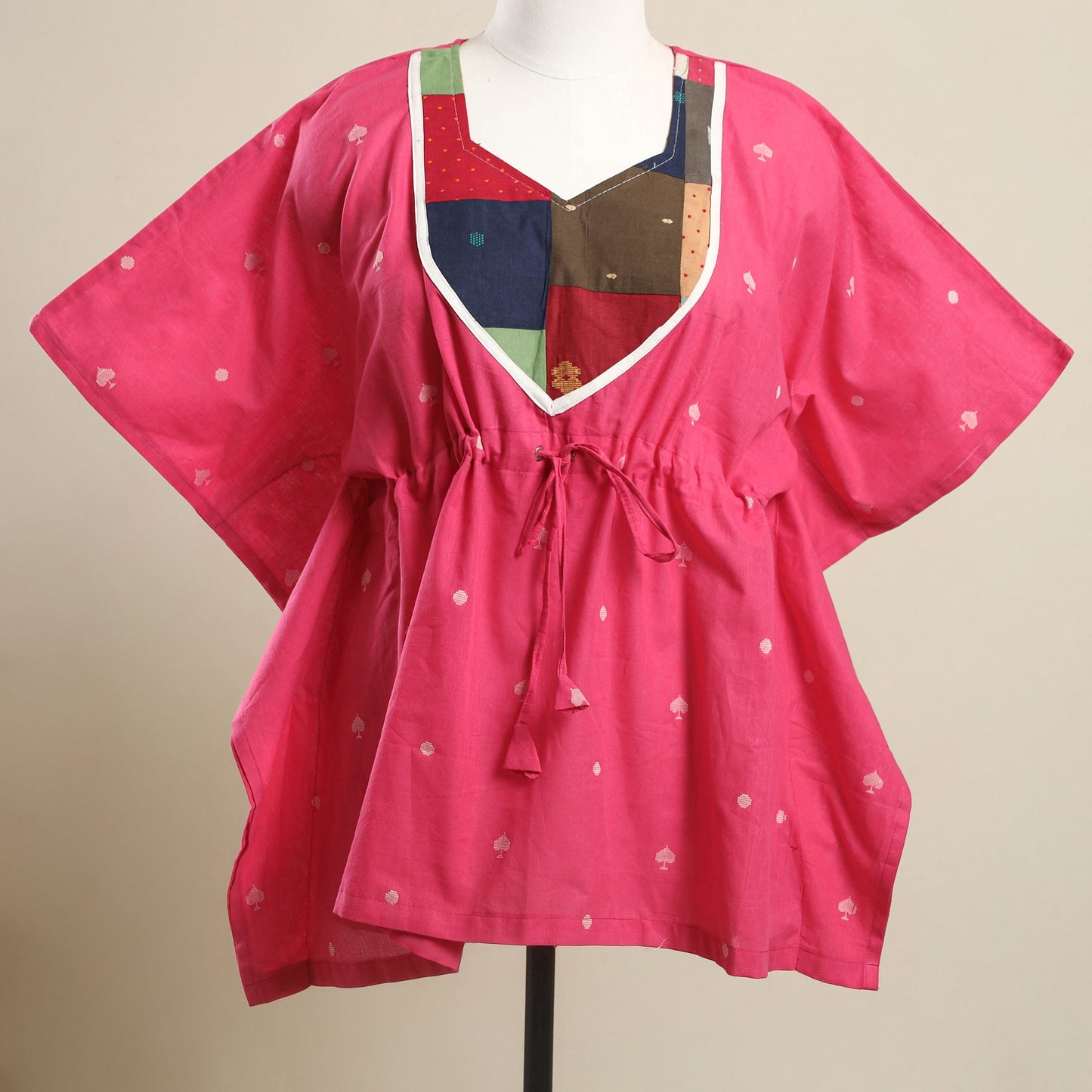 Buy Pink Jacquard Mosaic Fusion Cotton Kaftan