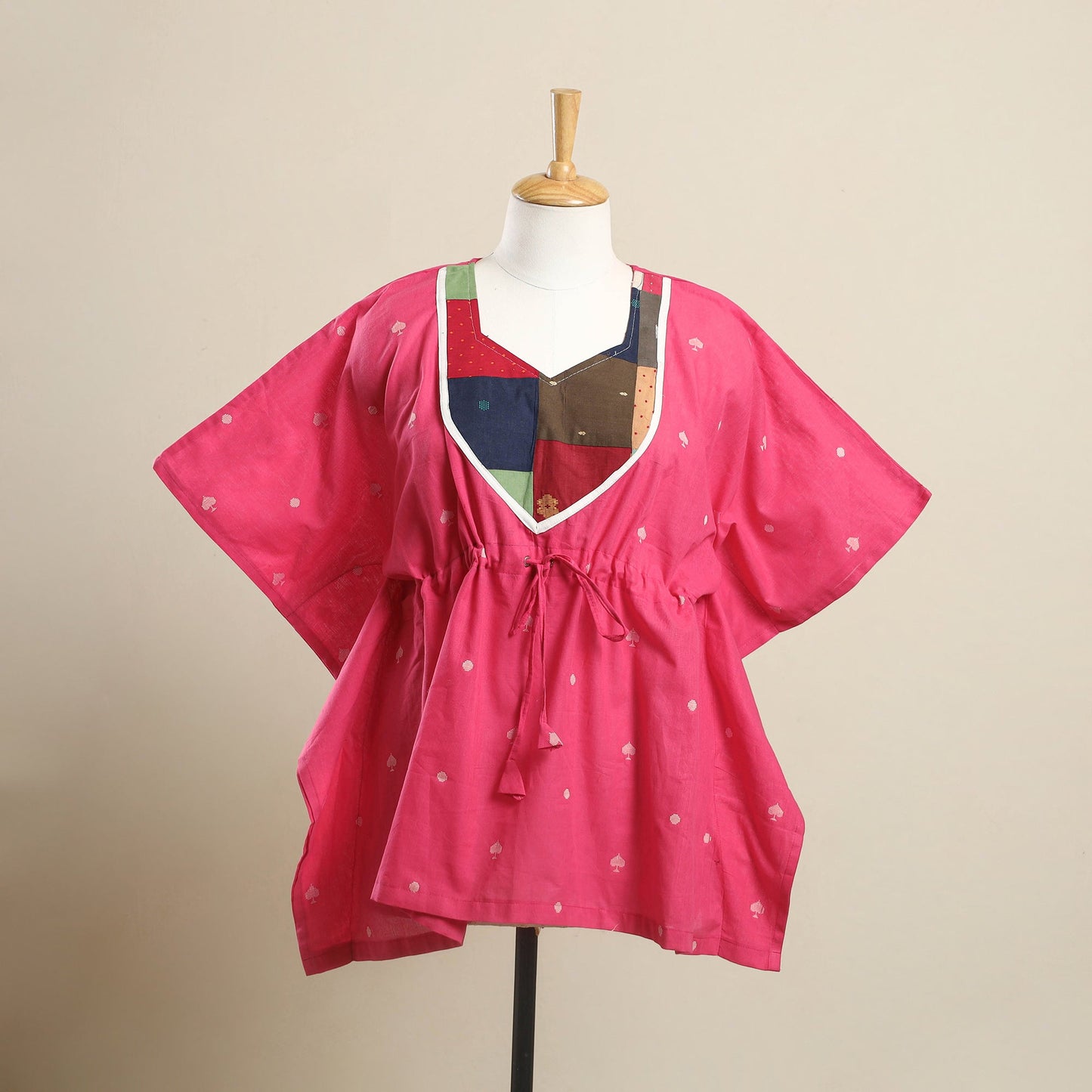 Buy Pink Jacquard Mosaic Fusion Cotton Kaftan