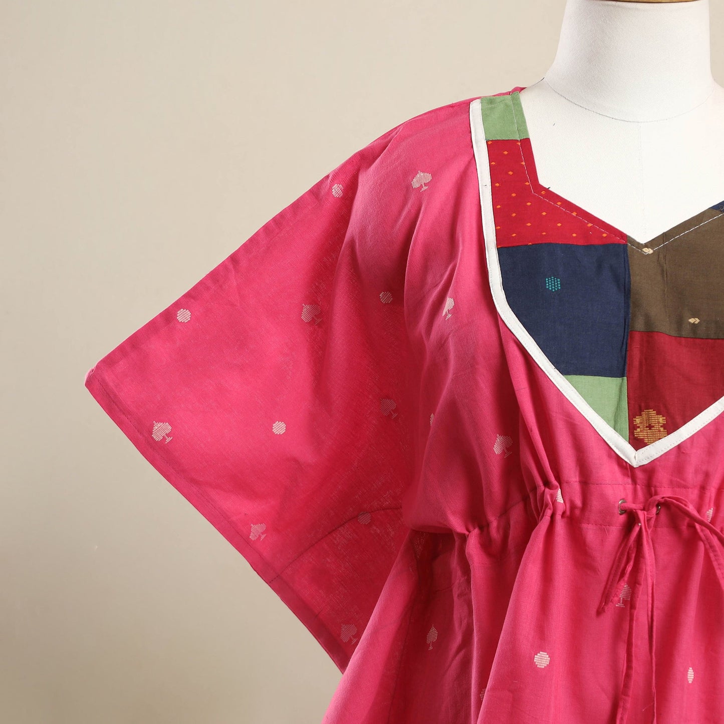 Buy Pink Jacquard Mosaic Fusion Cotton Kaftan
