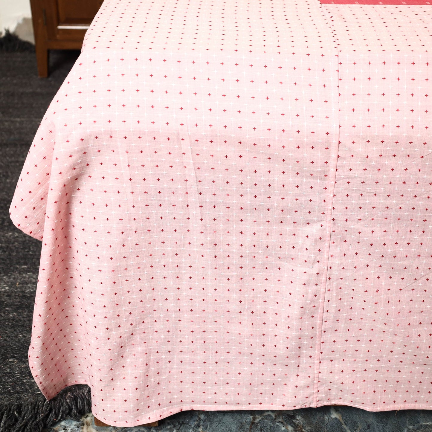 Pink - jacquard patchwork cotton double bed cover
