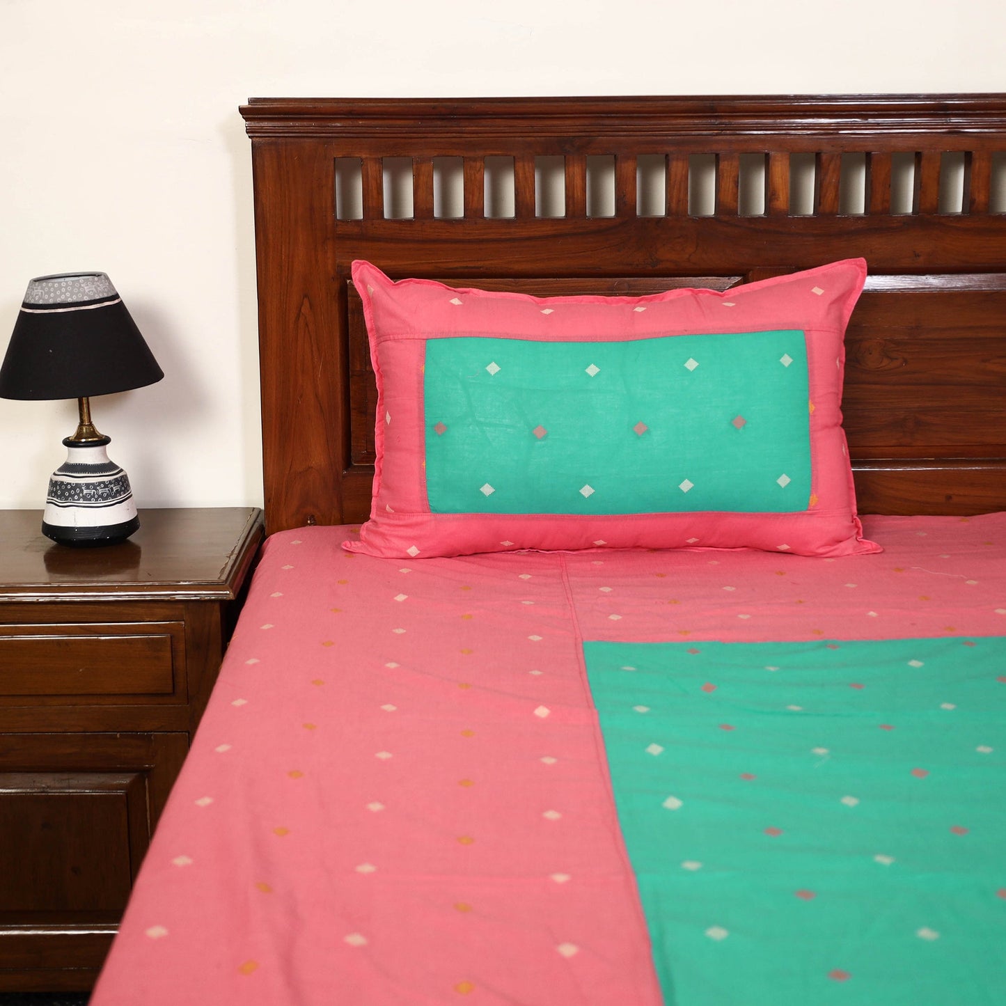 Pink - jacquard patchwork cotton double bed cover