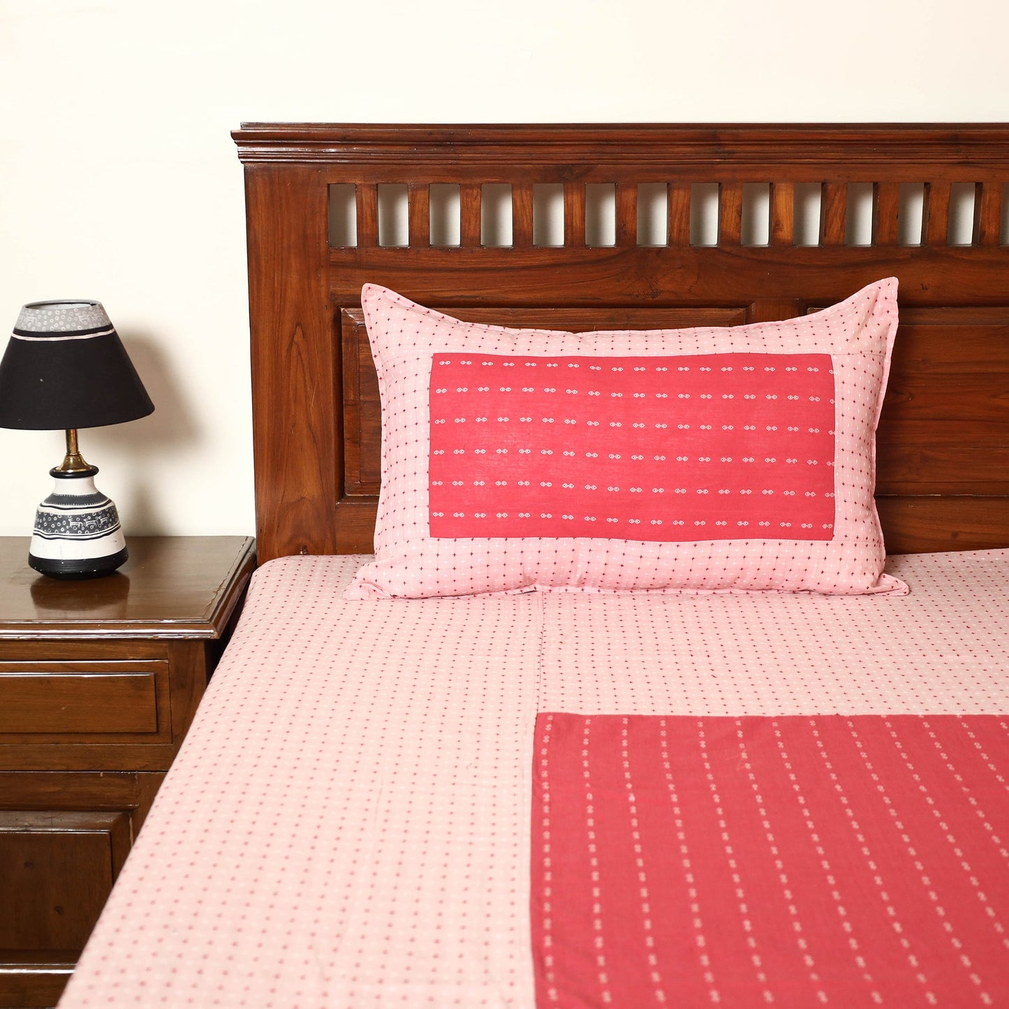 Pink - jacquard patchwork cotton double bed cover