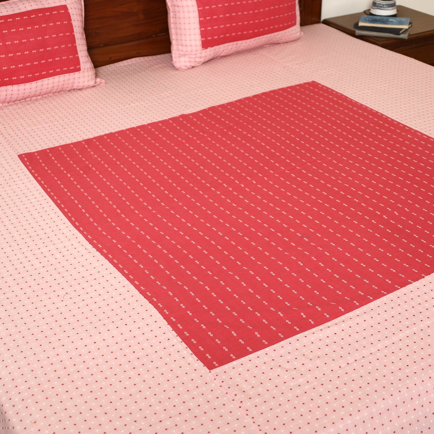 Pink - jacquard patchwork cotton double bed cover