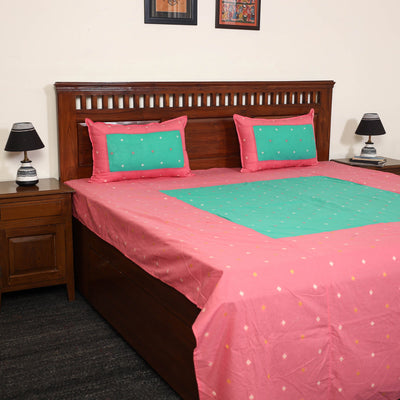 Pink - jacquard patchwork cotton double bed cover