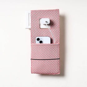 Pink Jacquard Weave Cotton Fabric Mobile Charging Holder 