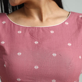 Pink - jacquard weave cotton stitched blouse 04