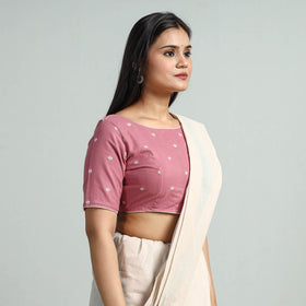 Pink - jacquard weave cotton stitched blouse 04