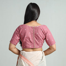 Pink - jacquard weave cotton stitched blouse 04