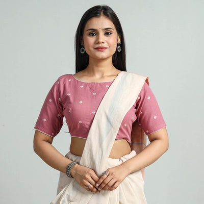 Pink - jacquard weave cotton stitched blouse 04