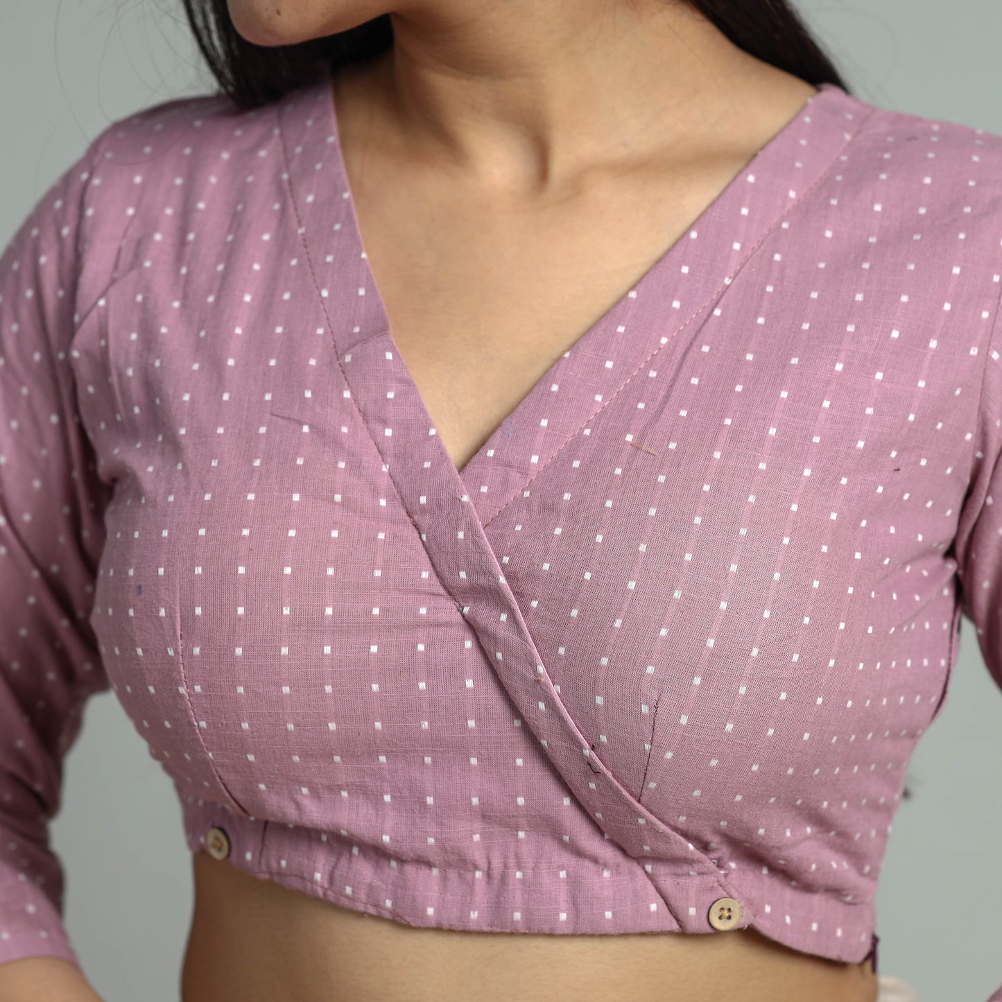Pink - jacquard weave cotton stitched blouse 09
