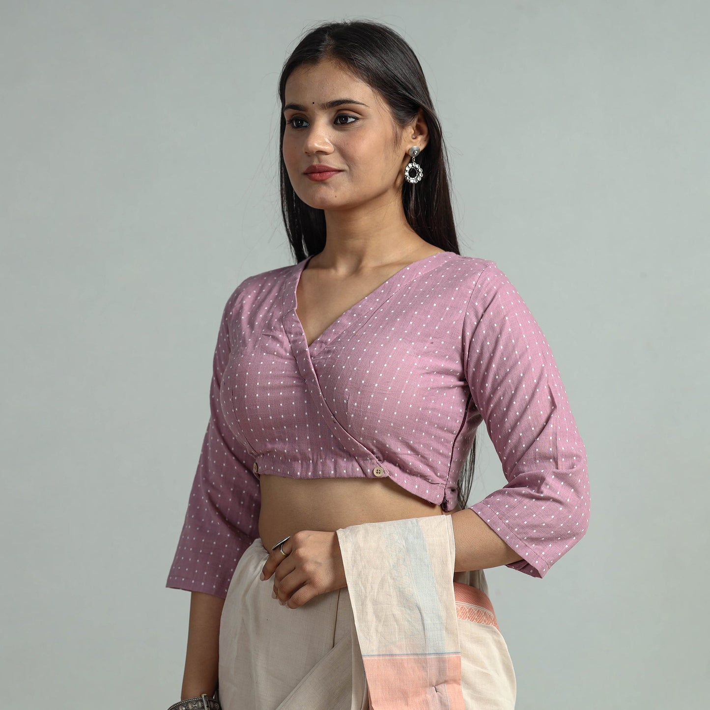 Pink - jacquard weave cotton stitched blouse 09