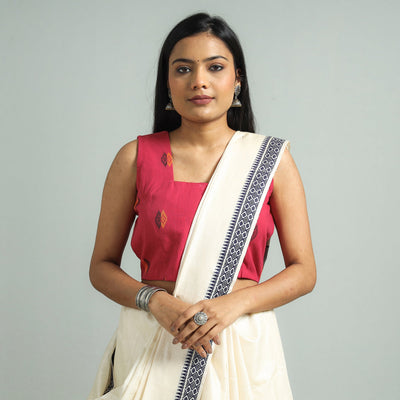 Pink - Jacquard Weave Cotton Stitched Sleeveless Blouse