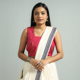 Pink - Jacquard Weave Cotton Stitched Sleeveless Blouse