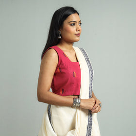 Pink - Jacquard Weave Cotton Stitched Sleeveless Blouse