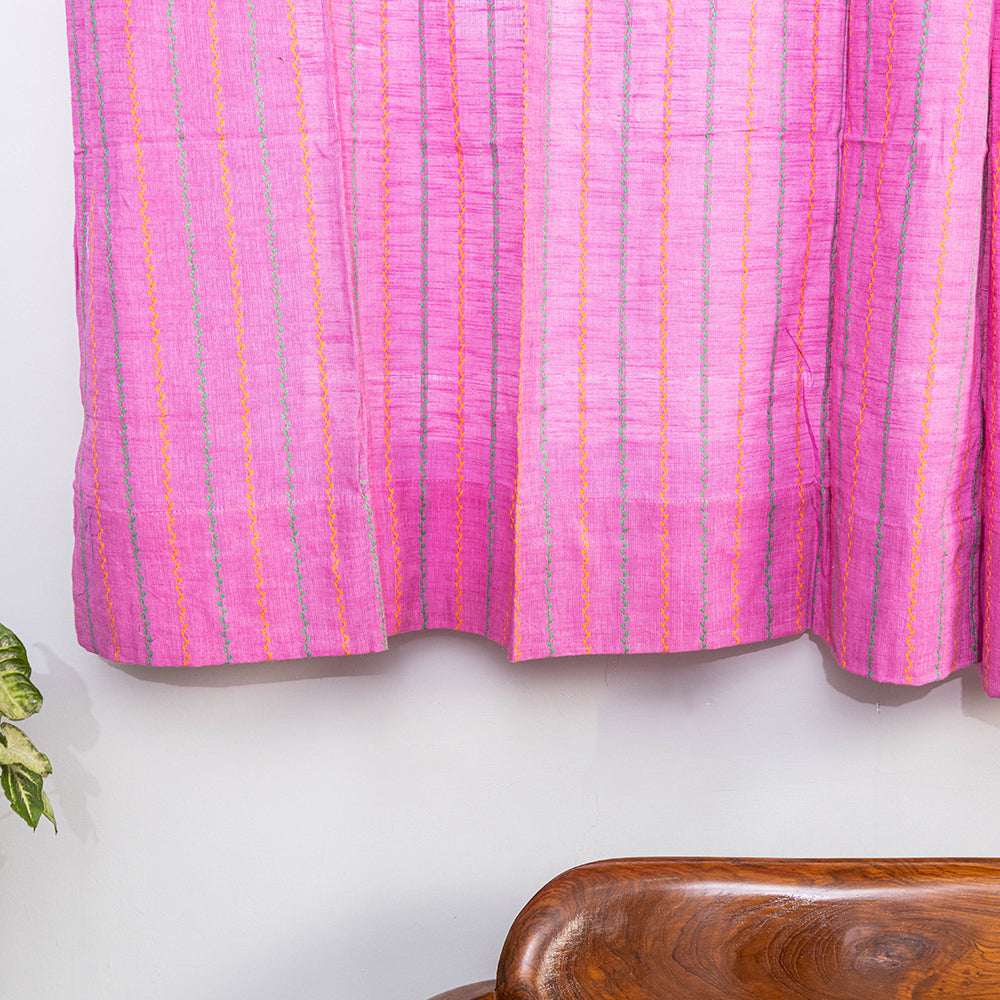 Pink - Jacquard Weave Cotton Window Curtain (5 x 3 Feet) (single piece)