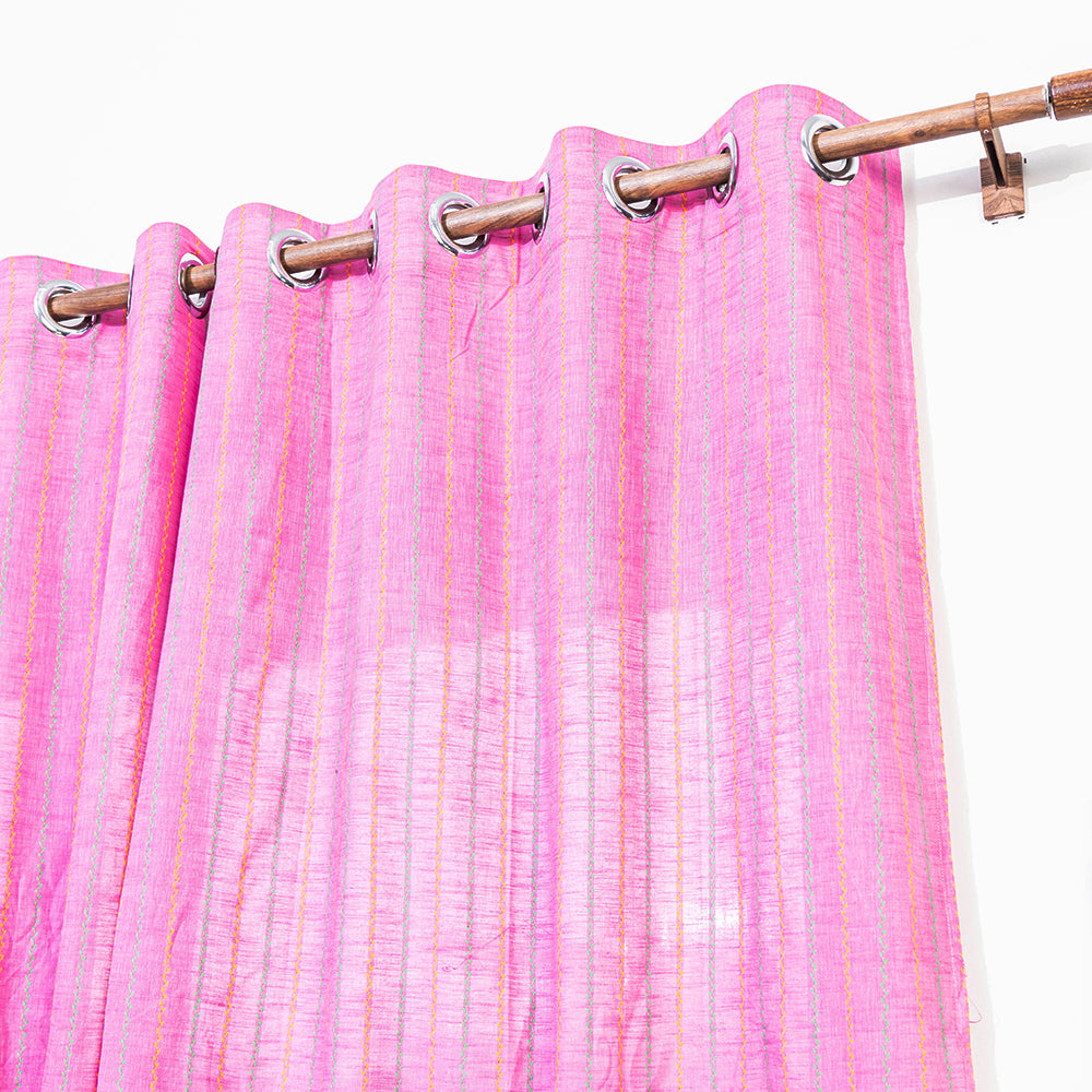 Pink - Jacquard Weave Cotton Window Curtain (5 x 3 Feet) (single piece)