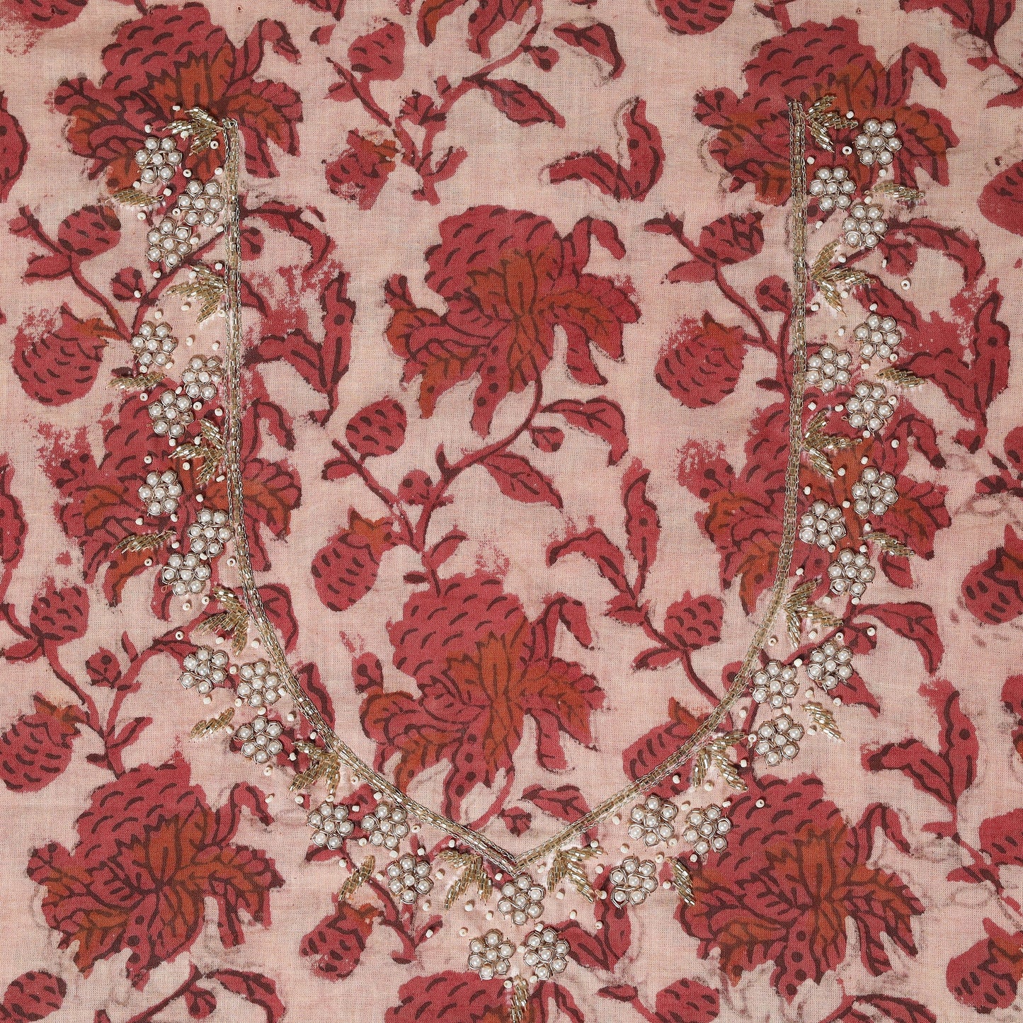 Pink - jahota hand embroidery cotton blouse piece 49