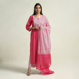 Buy Jaipur Printed Cotton Kurta with Palazzo & Dupatta Set Online at iTokri.com