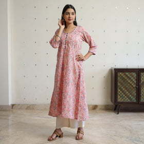 Buy Pink Jaipur Printed Cotton A-Line Kurta Online 