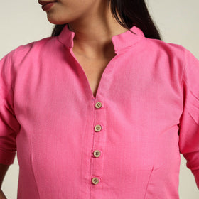 Buy Pink Jhiri Handloom Cotton Tiered Plain Dress