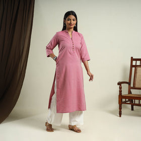 Buy Pink Jhiri Handloom Straight Cotton Kurta for Women