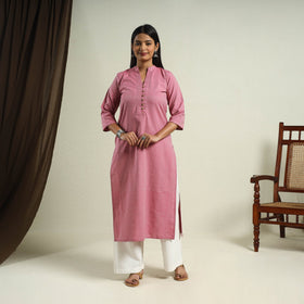 Buy Pink Jhiri Handloom Straight Cotton Kurta for Women
