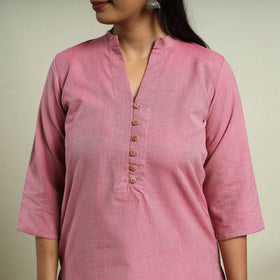 Buy Pink Jhiri Handloom Straight Cotton Kurta for Women
