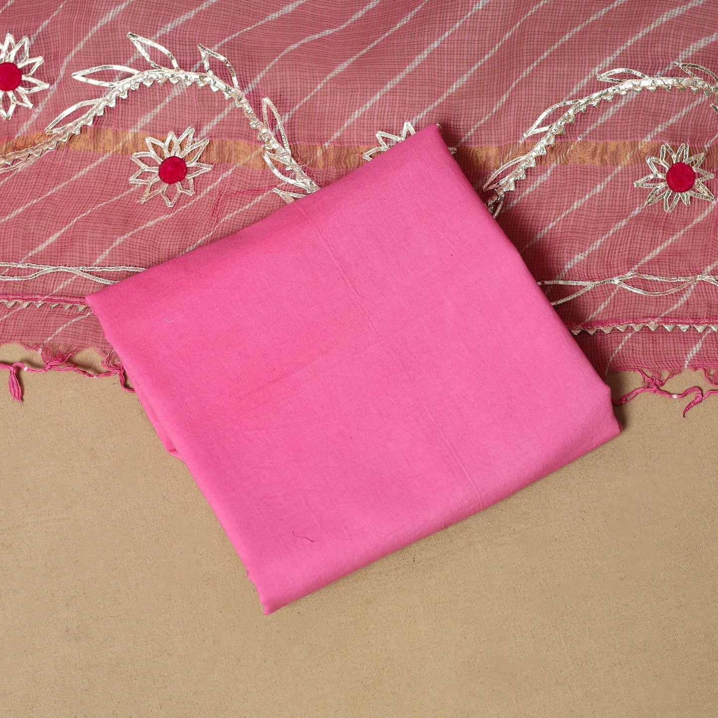 Kacchi gota patti work natural dyed pure cotton 3pc