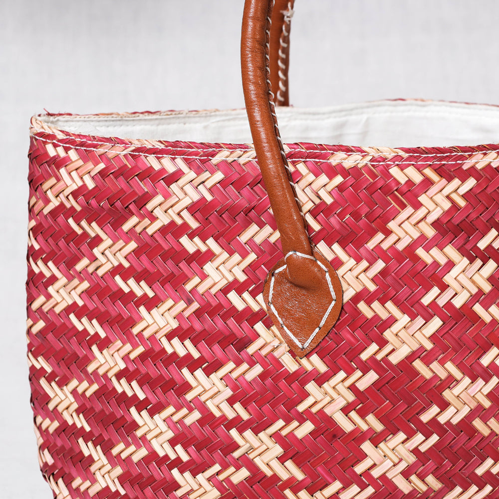 Pink Kadam Haat Handmade Sitalpati Basket Bag Small (Red)