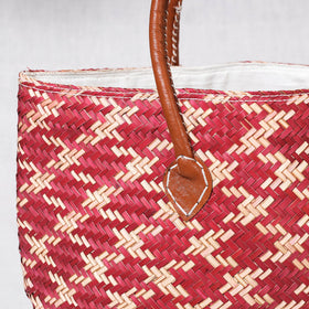 Pink Kadam Haat Handmade Sitalpati Basket Bag Small (Red)