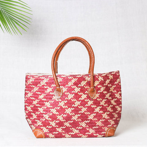 Pink Kadam Haat Handmade Sitalpati Basket Bag Small (Red)