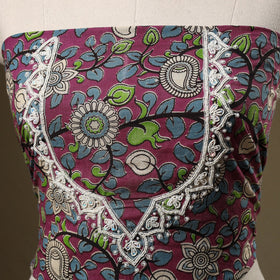 Pink Kalamkari Print Hand Embroidery Cotton Blouse Piece