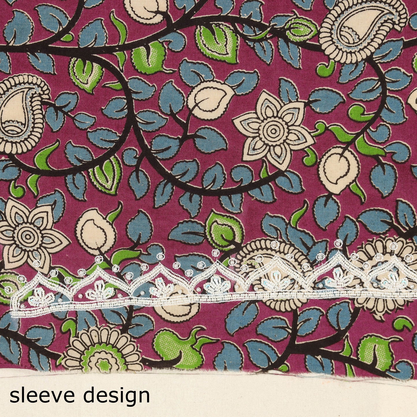 Pink Kalamkari Print Hand Embroidery Cotton Blouse Piece