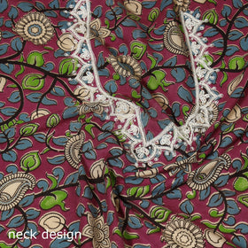 Pink Kalamkari Print Hand Embroidery Cotton Blouse Piece