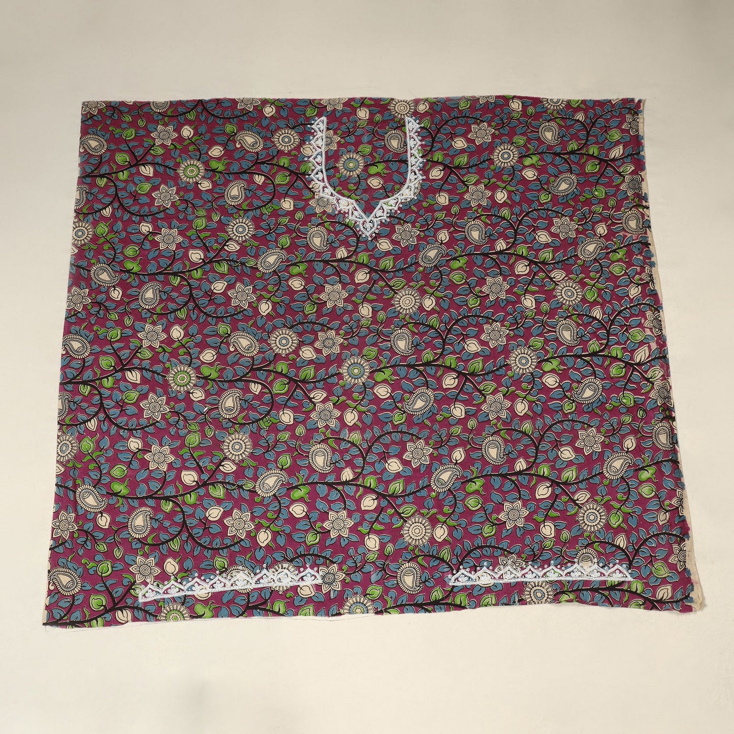 Pink Kalamkari Print Hand Embroidery Cotton Blouse Piece