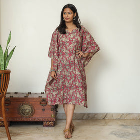  Pink - Kalamkari Printed Cotton Kaftan Kurta For Women