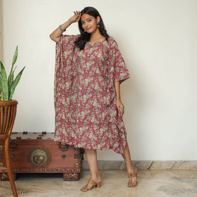  Pink - Kalamkari Printed Cotton Kaftan Kurta For Women
